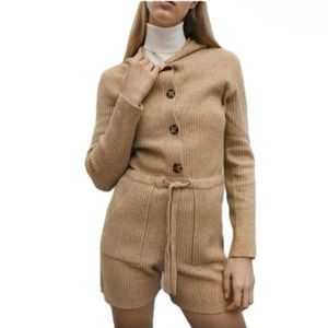 NWT Zara Knit Jumpsuit Romper with Hood. Medium